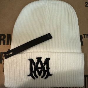 Ami White Winter Hat with Embroidered Design